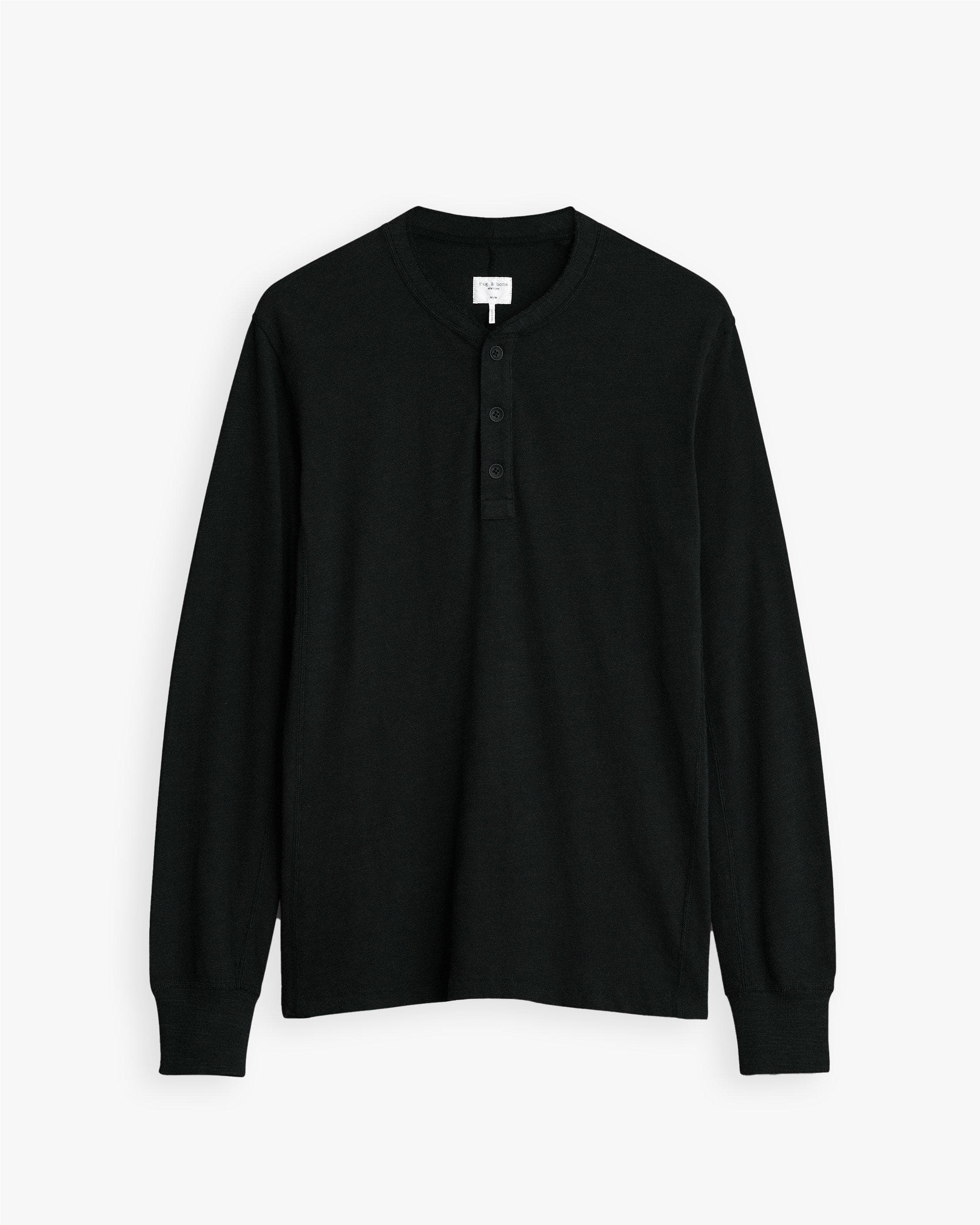 rag & bone Classic Slub Henley in jet black, three-button placket